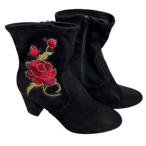 Velvet Candies Embroidered Block Heel Boots Booties Shoes Rockabilly Pin Up